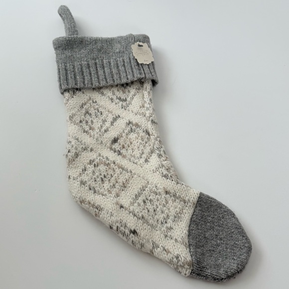 NWT Anthropologie Knit Christmas Stocking Gray and Cream - Picture 2 of 5
